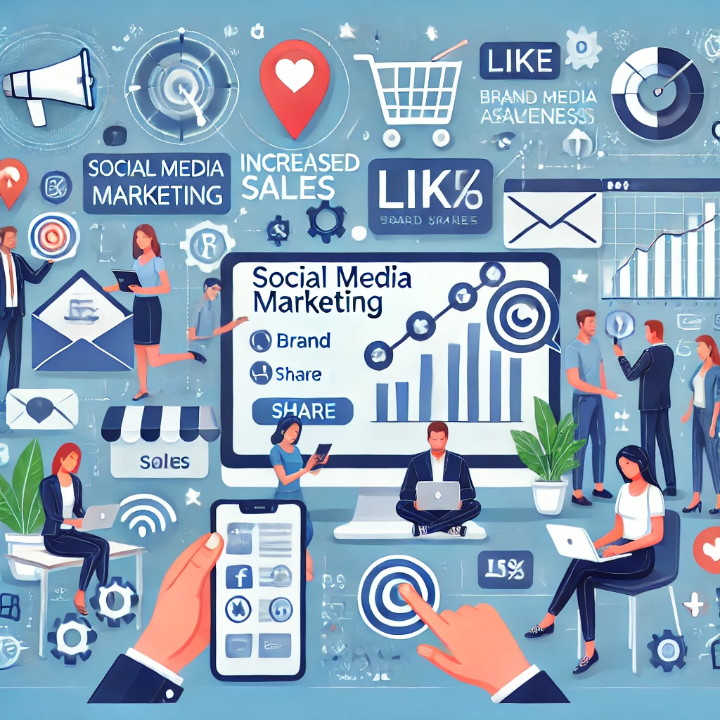 Illustrazione dei benefici del Social Media Marketing (SMM) per le imprese.