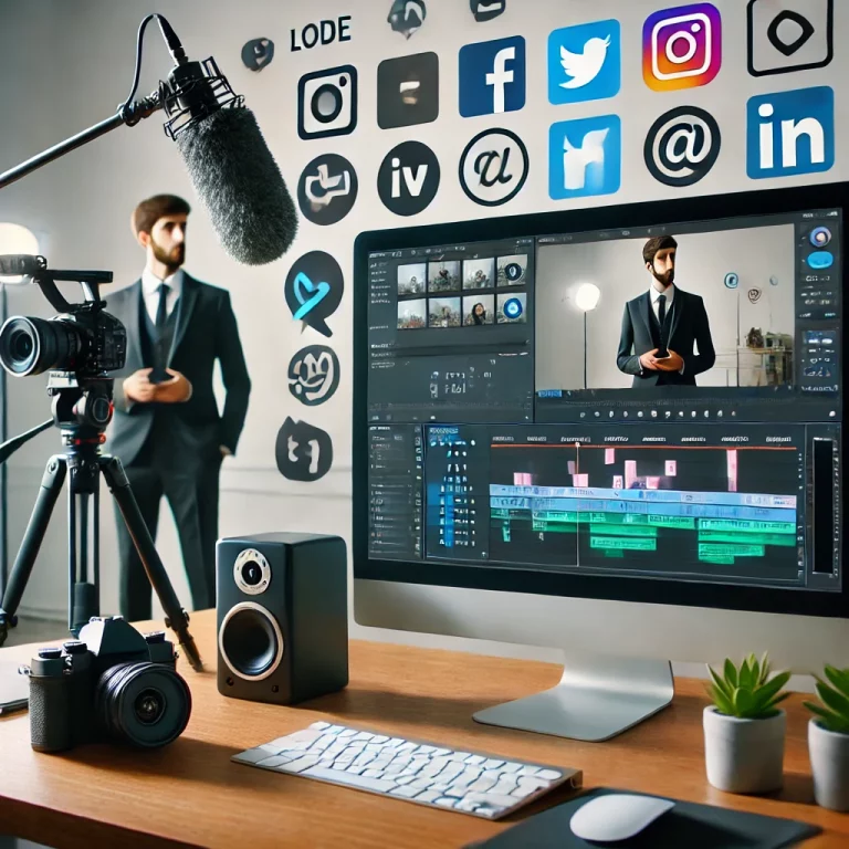Creazione di video per i social media in un ufficio professionale