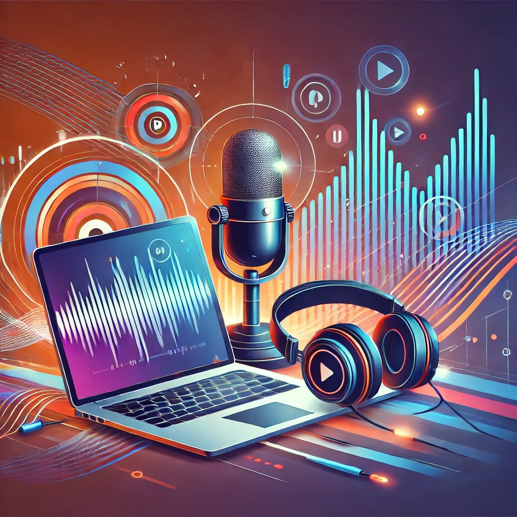 Illustrazione moderna e stilizzata del concetto di creazione di un podcast di successo.