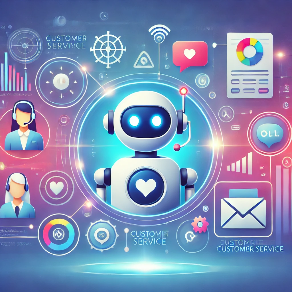 Illustrazione moderna e professionale del concetto di utilizzo dei chatbot per migliorare il servizio clienti.