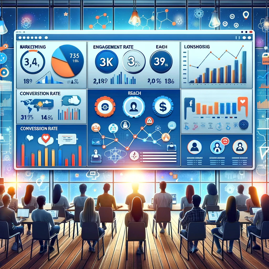 Dashboard di marketing digitale che mostra metriche chiave per valutare il successo delle campagne SMM.