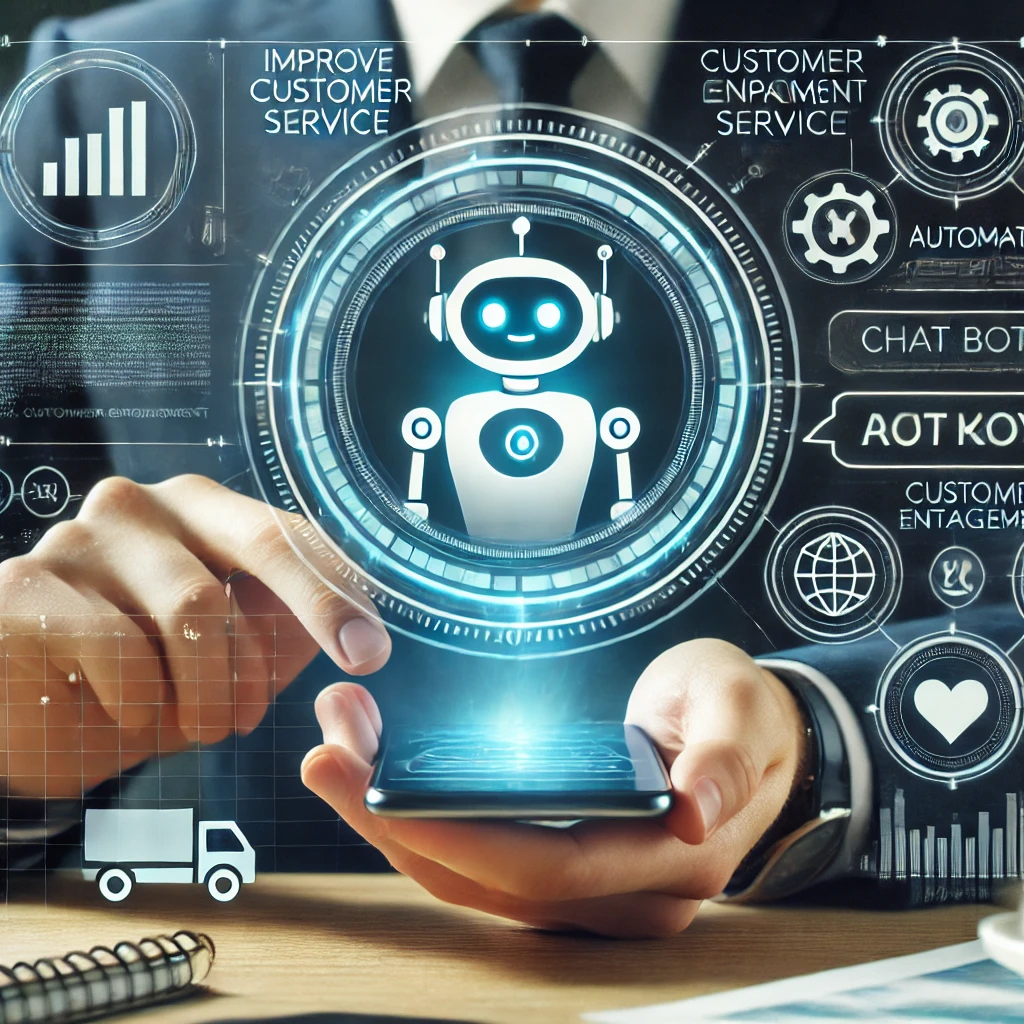 Interfaccia chatbot che mostra come i chatbot migliorano il customer service nel 2024, con icone di automazione e intelligenza artificiale.