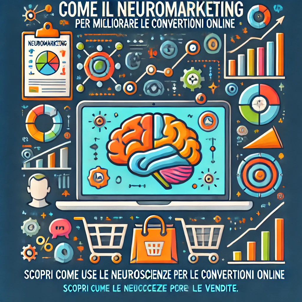 Immagine di anteprima per l'articolo "Neuromarketing per le Conversioni Online" con icone di cervello, psicologia e carrello.
