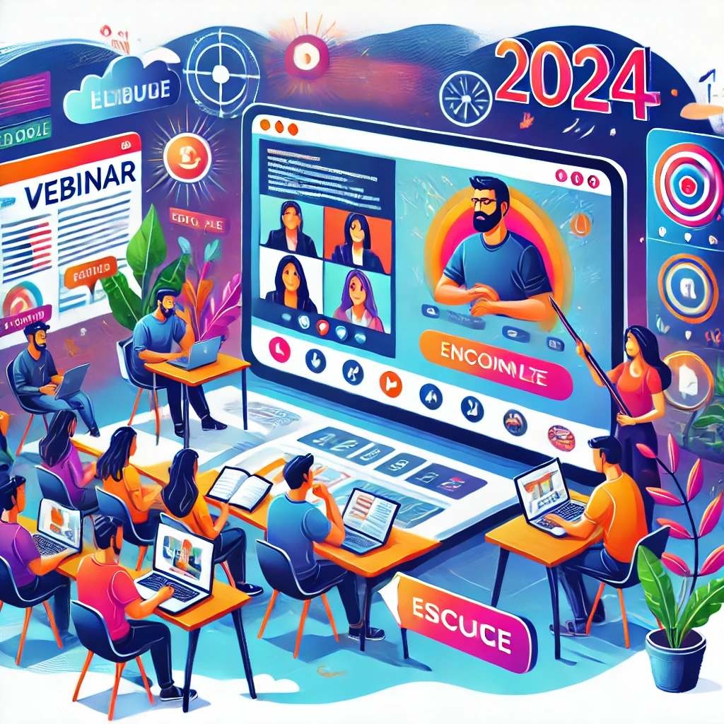 Marketer pianificano e ospitano un webinar di successo nel 2024, utilizzando strumenti di gestione e interagendo con il pubblico online.
