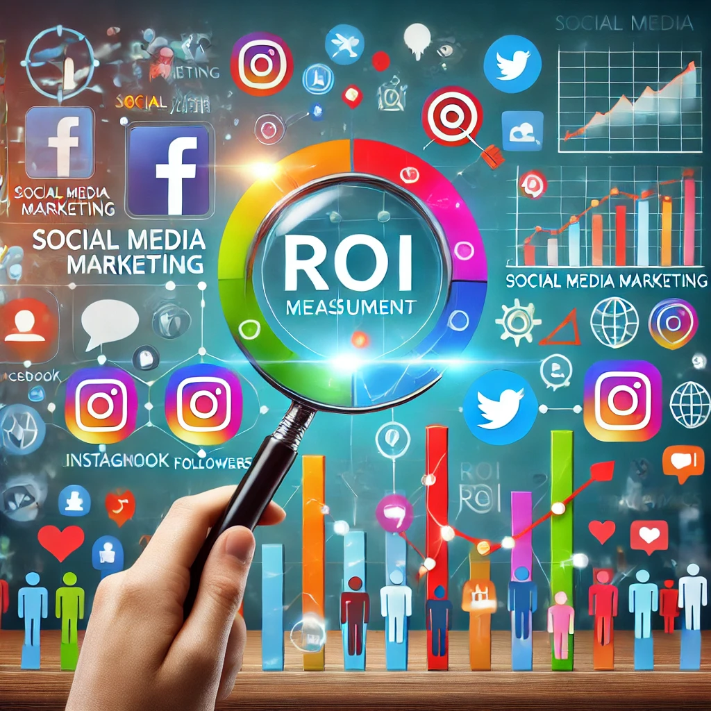Grafico per misurare il ROI nel SMM con icone dei social media
