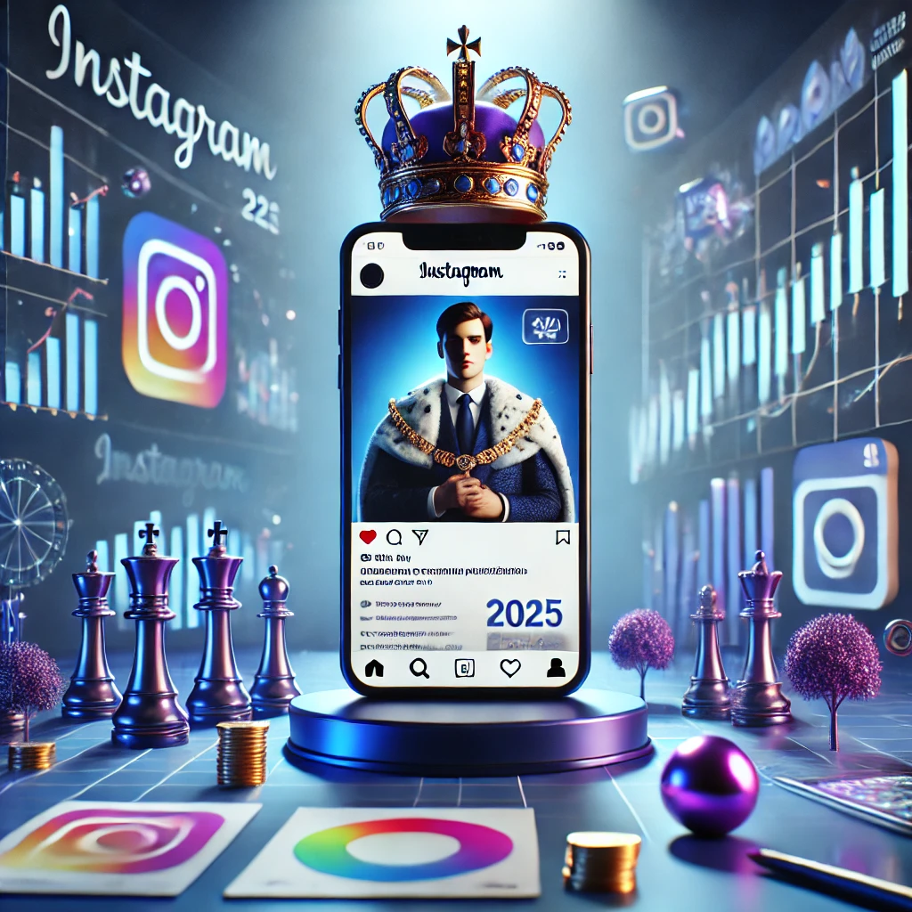 Smartphone con annuncio pubblicitario su Instagram e grafici del ROI in crescita su schermo digitale.