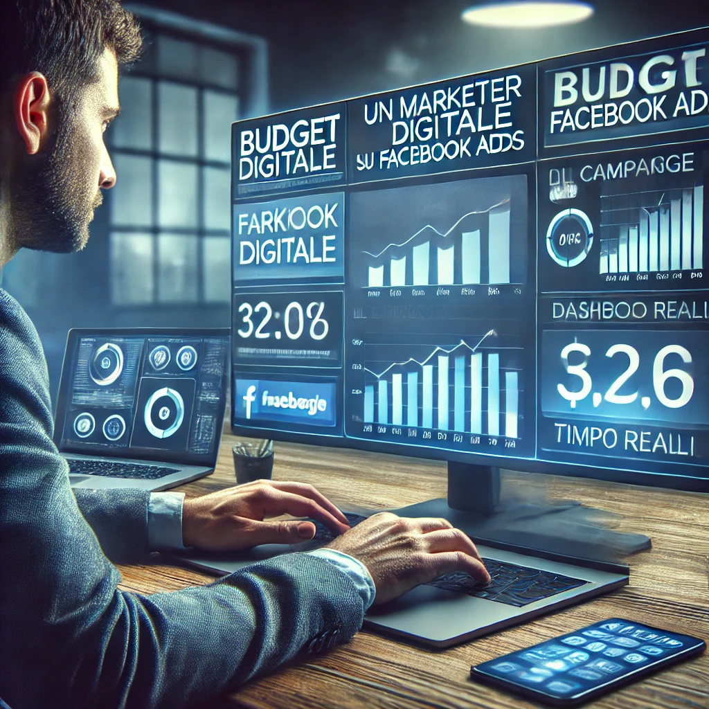 Marketer digitale monitora il budget delle campagne Facebook Ads in tempo reale