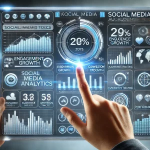 Primo piano di uno schermo digitale con strumenti di analisi SMM e metriche chiave.