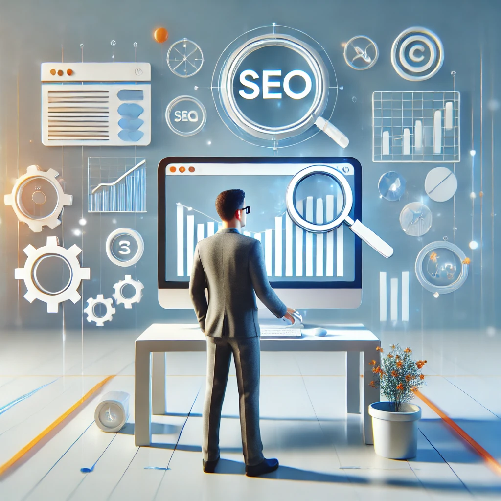 Un esperto di SEO analizza dati e metriche per ottimizzare il posizionamento di un sito web.