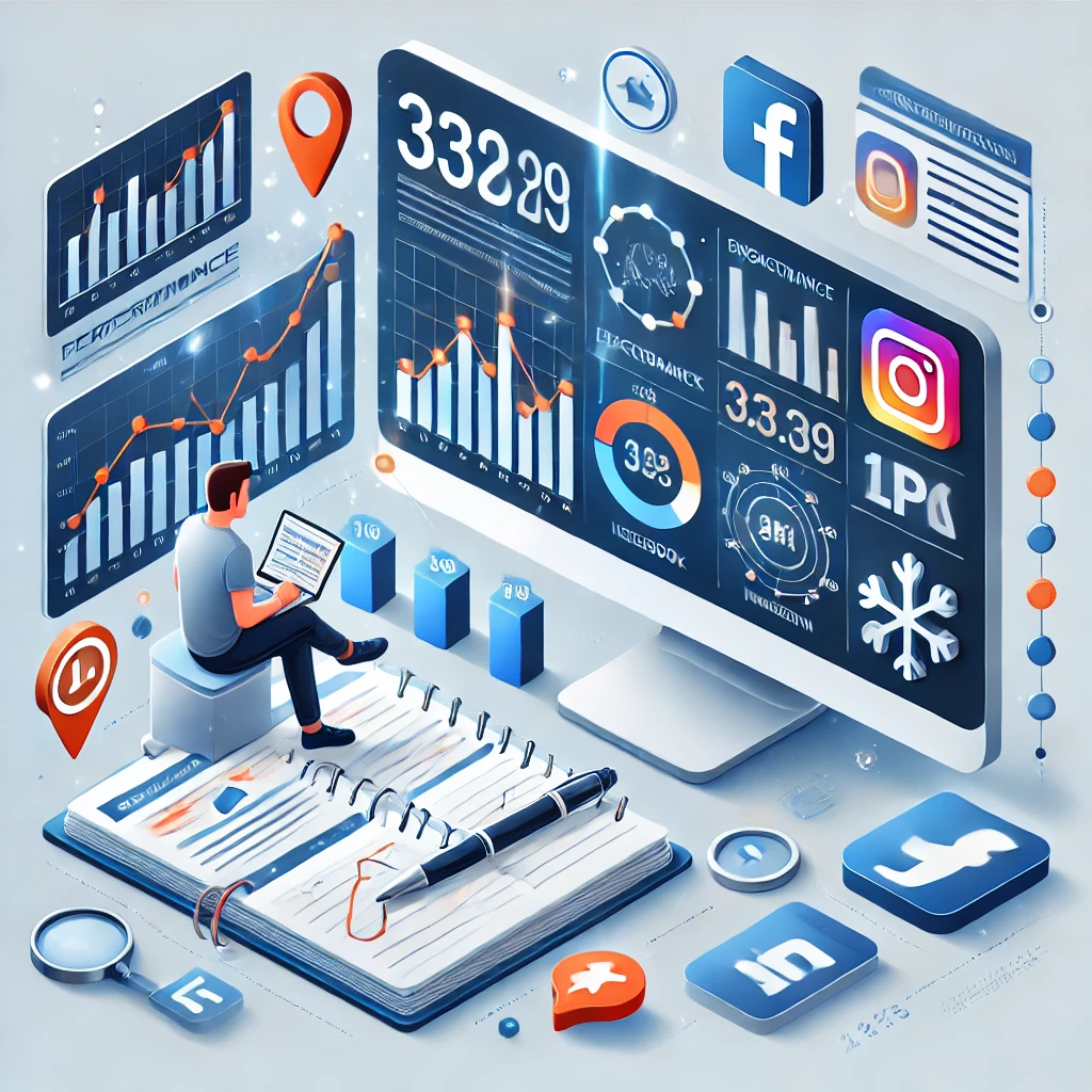 Analista di marketing osserva i dati delle performance delle campagne SMM su un dashboard digitale.