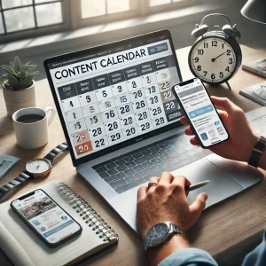 Persona che controlla un calendario editoriale per scegliere l’orario di pubblicazione dei post