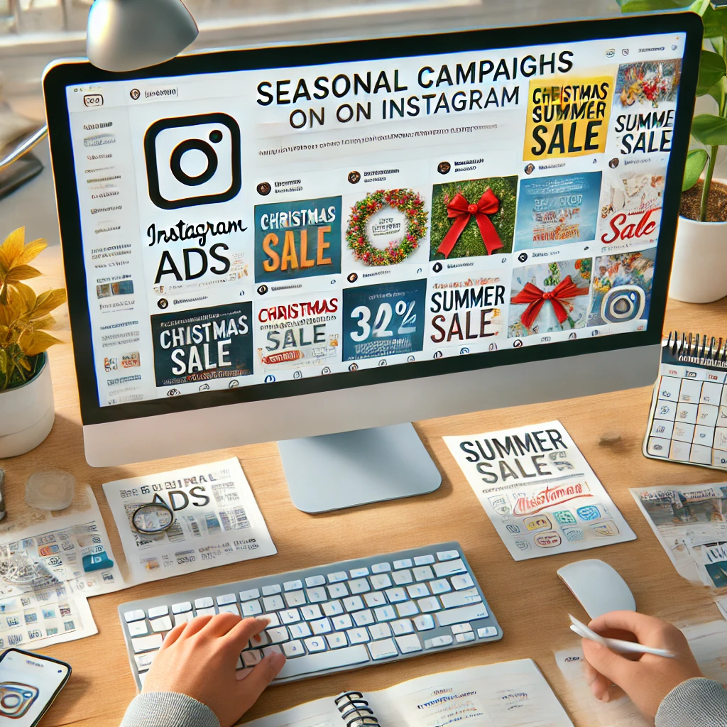 Pianificazione di una campagna pubblicitaria stagionale su Instagram con grafiche festive
