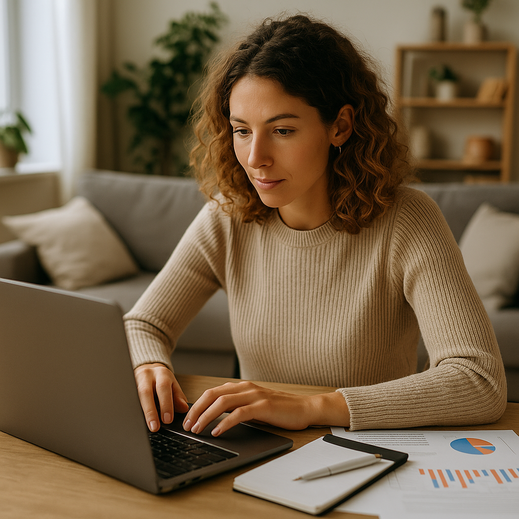 Donna che lavora a una strategia di contenuto per aumentare il traffico organico nel 2025