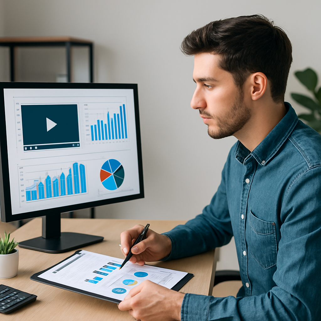 Uomo che analizza dati video sui social media